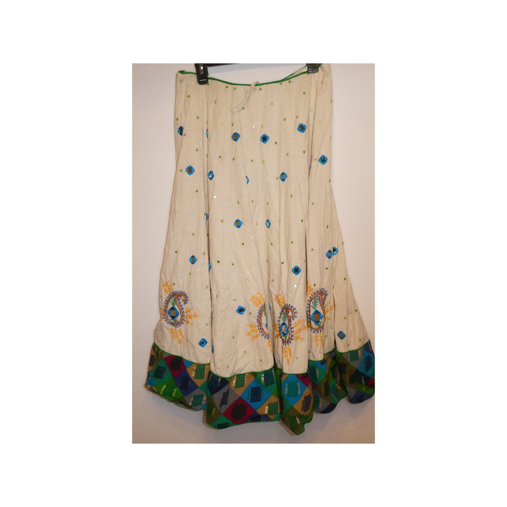 Size 4 Handmade Indian Boho Style Embroidered Mirror Paisley Skirt S4